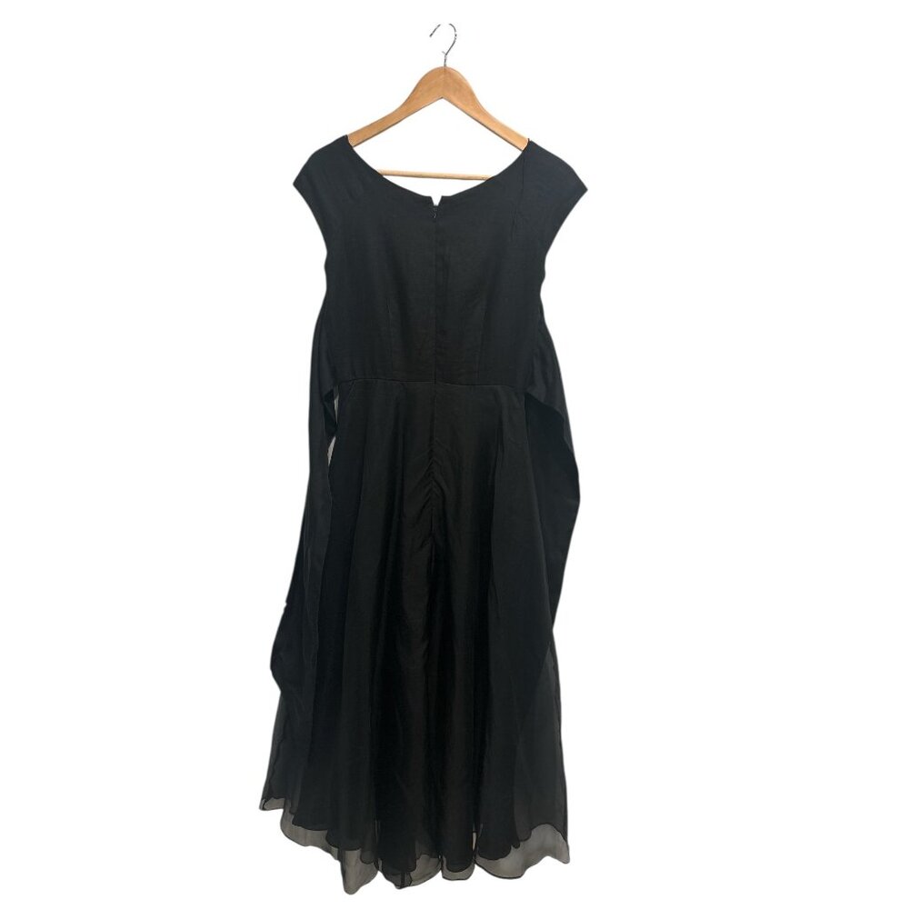 Elizabeth Wayman Black Silk Chiffon Midi Dress Tie Back USA Womens 2 - Picture 13 of 13